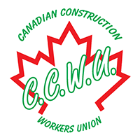 A red and green logo for canadian construction workers union.