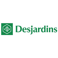 A green and white logo of desjardins.