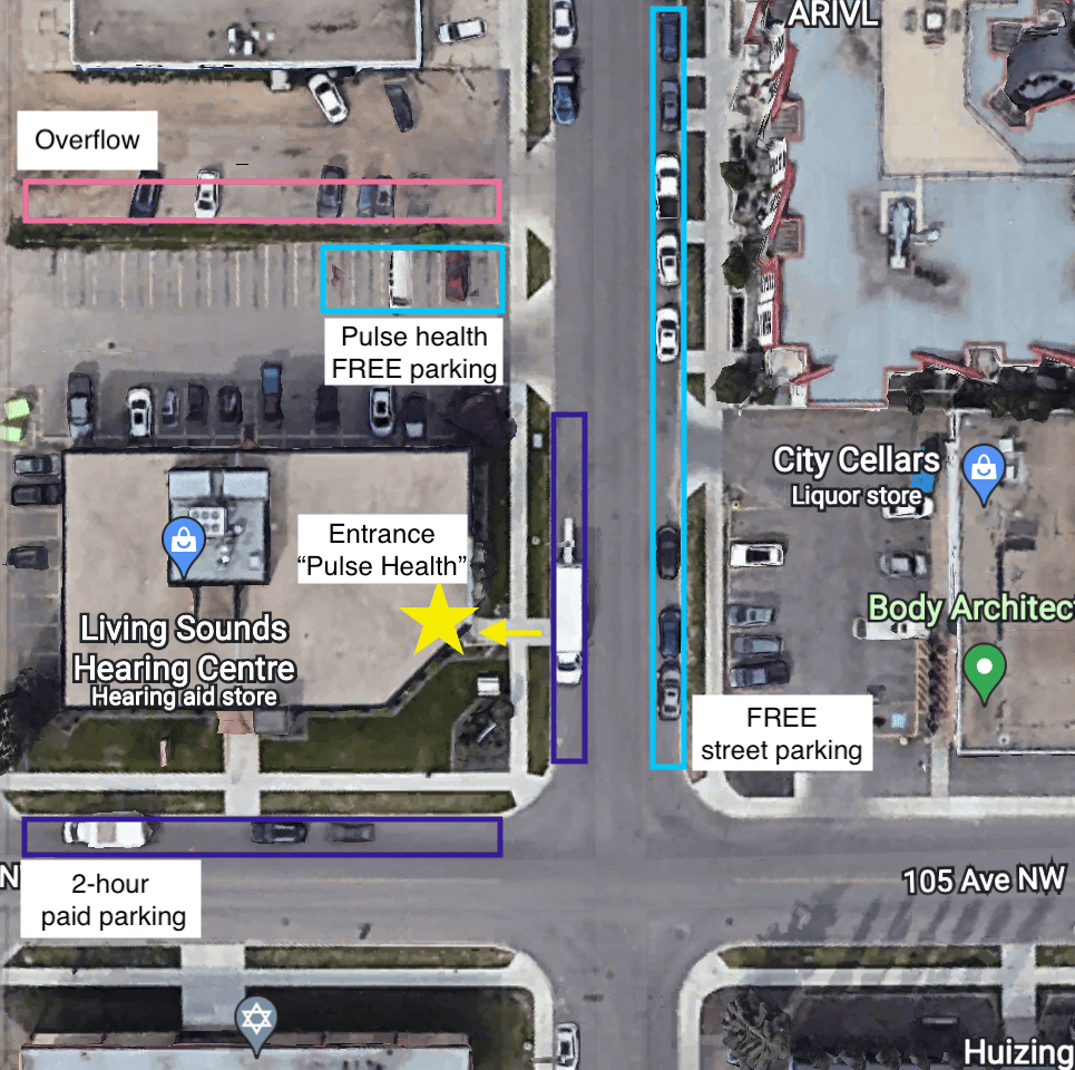 A map of the intersection shows where parking is located.